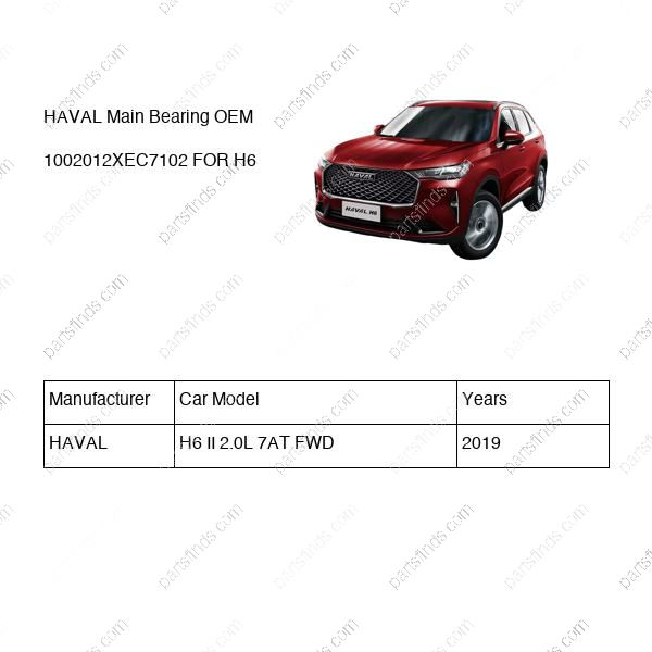 1002012XEC71-02|1002012XEC7102 | Main Bearing | HAVAL parts | | | H6 II 2.0L 7AT FWD | PartsFinds