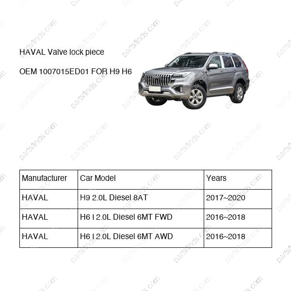 1007015-ED01|1007015ED01 | Valve lock piece | HAVAL parts | | | H9 2.0L Diesel 8AT | H6 I 2.0L Diesel 6MT FWD | H6 I 2.0L Diesel 6MT AWD | PartsFinds