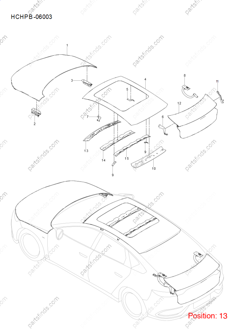 13089167-00|1308916700 | Roof beam | BYD parts | HC-5701200/77 | HC570120077 | Han EV | PartsFinds