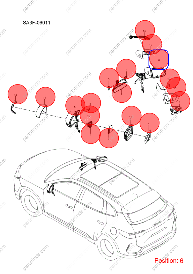 13205796-00|1320579600 | Reverse mirror assembly | BYD parts | SA3F-8202109S | SA3F8202109S | Song PLUS EV | PartsFinds
