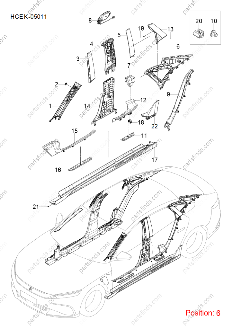 13352004-00|1335200400 | C-pillar trim panel | BYD parts | HC-5402320B-00A7 | HC5402320B00A7 | Han EV | PartsFinds