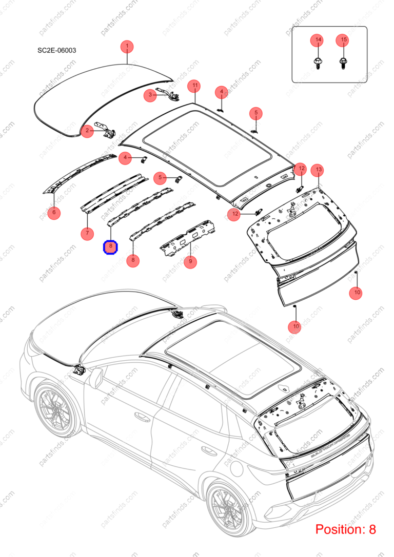 13623371-00|1362337100 | Roof beam | BYD parts | SC2E-5701213/77 | SC2E570121377 | Atto3 PLUS EV | Yuan PLUS EV | PartsFinds