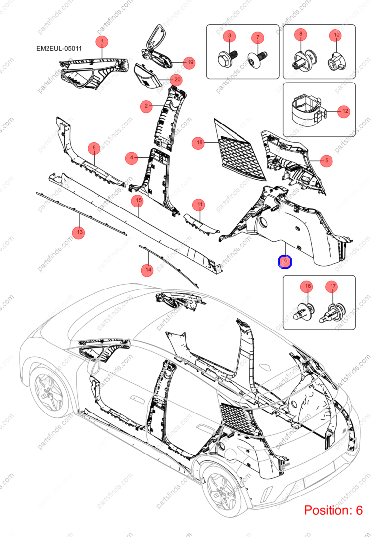 13633216-00|1363321600 | C-pillar trim panel | BYD parts | EM2EY-5402330 | EM2EY5402330 | Dolphin EV | PartsFinds