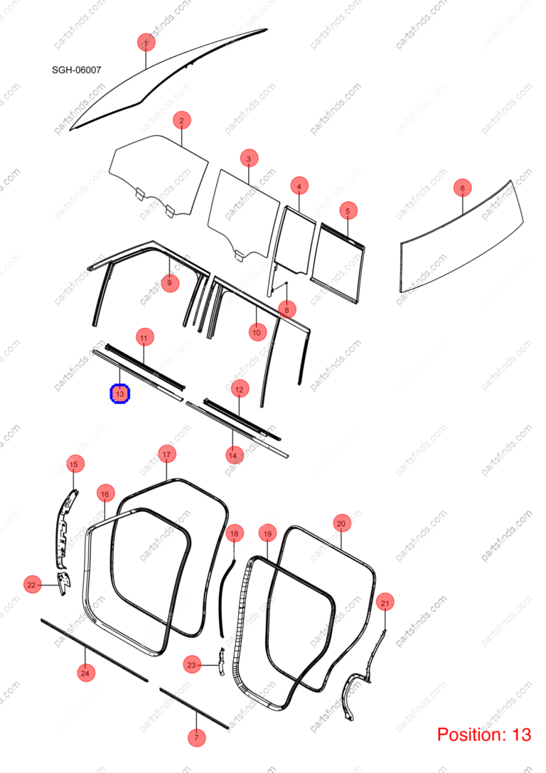 13635833-00|1363583300 | Door glass pressure strip | BYD parts | SGH-6107116 | SGH6107116 | YANGWANG U8 | YANGWANG U8 PHEV | YANGWANG U8 HYBRID | PartsFinds