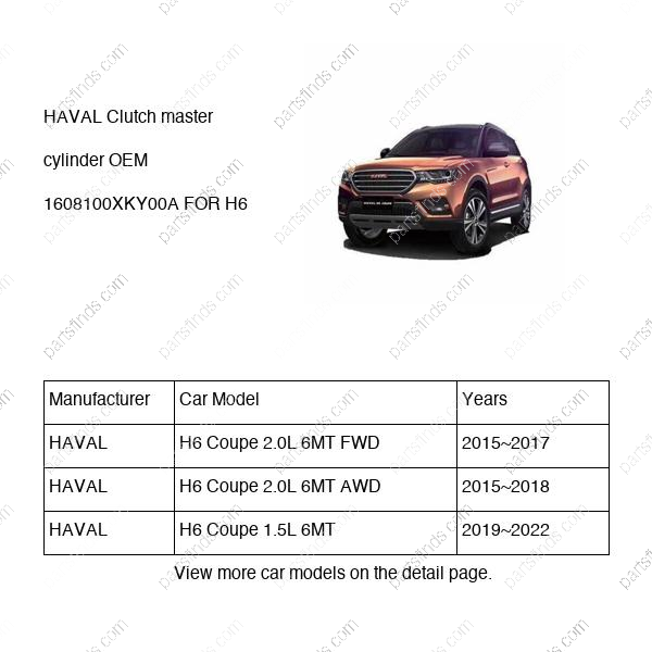 1608100XKY00A|1608100XKY00A | Clutch master cylinder | HAVAL parts | | | H6 Coupe 2.0L 6MT FWD | H6 Coupe 2.0L 6MT AWD | H6 Coupe 1.5L 6MT | PartsFinds