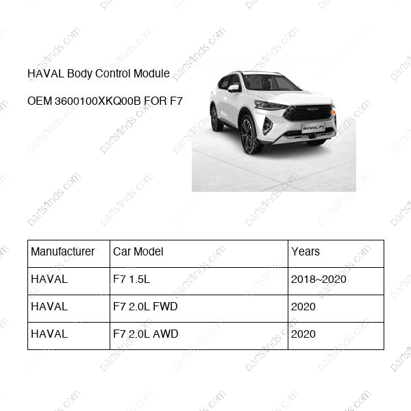 3600100XKQ00B|3600100XKQ00B | Body Control Module | HAVAL parts | | | F7 1.5L | F7 2.0L FWD | F7 2.0L AWD | PartsFinds