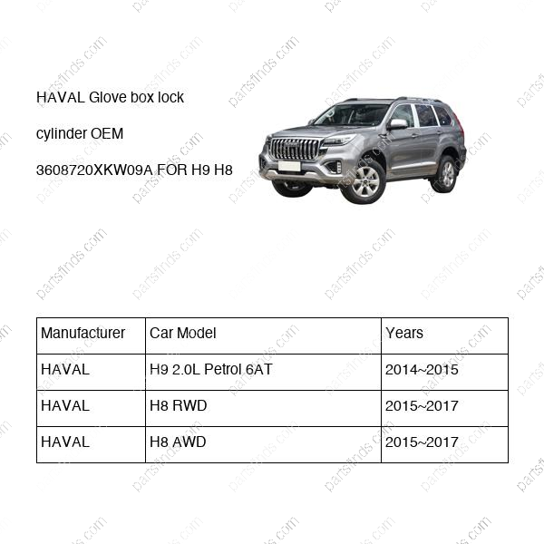 3608720XKW09A|3608720XKW09A | Glove box lock cylinder | HAVAL parts | | | H9 2.0L Petrol 6AT | H8 RWD | H8 AWD | PartsFinds