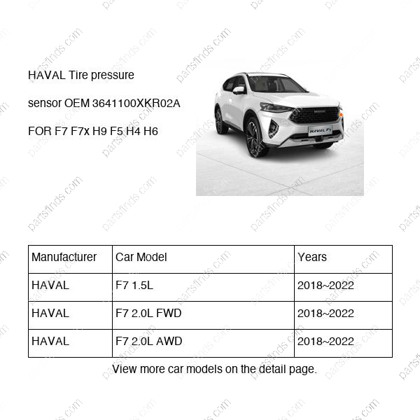 3641100XKR02A|3641100XKR02A | Tire pressure sensor | HAVAL parts | | | F7 1.5L | F7 2.0L FWD | F7 2.0L AWD | PartsFinds