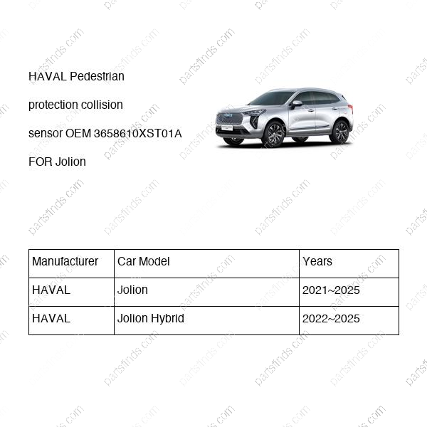 3658610XST01A|3658610XST01A | Pedestrian protection collision sensor | HAVAL parts | | | Jolion | Jolion Hybrid | PartsFinds