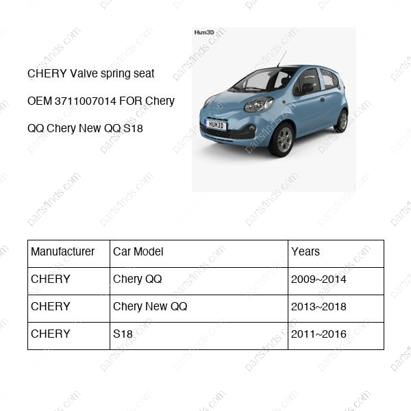 371-1007014|3711007014 | Valve spring seat | CHERY parts | | | Chery QQ | Chery New QQ | S18 | PartsFinds