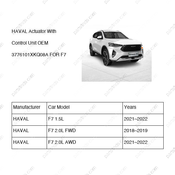 3776101XKQ08A|3776101XKQ08A | Actuator With Control Unit | HAVAL parts | | | F7 1.5L | F7 2.0L FWD | F7 2.0L AWD | PartsFinds