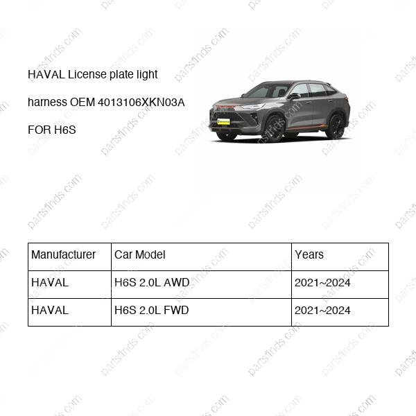 4013106XKN03A|4013106XKN03A | License plate light harness | HAVAL parts | | | H6S 2.0L AWD | H6S 2.0L FWD | PartsFinds