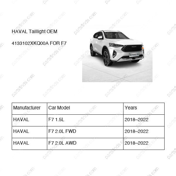 4133102XKQ00A|4133102XKQ00A | Taillight | HAVAL parts | | | F7 1.5L | F7 2.0L FWD | F7 2.0L AWD | PartsFinds