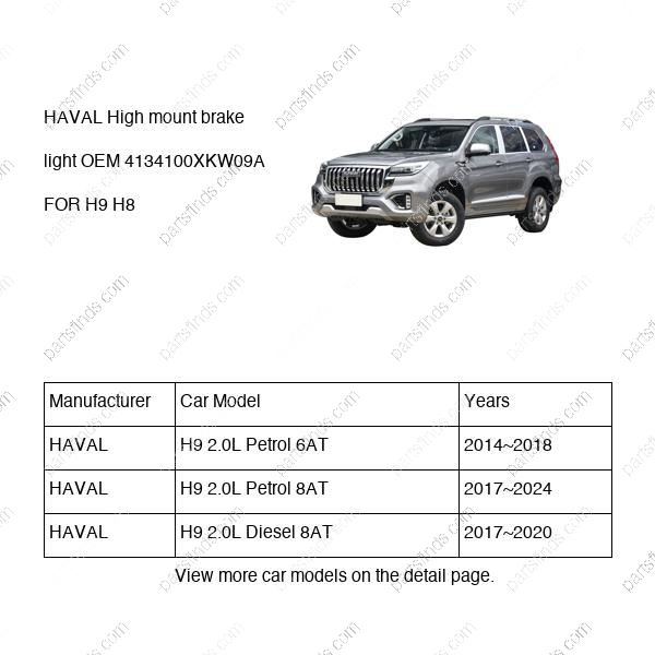 4134100XKW09A|4134100XKW09A | High mount brake light | HAVAL parts | | | H9 2.0L Petrol 6AT | H9 2.0L Petrol 8AT | H9 2.0L Diesel 8AT | PartsFinds