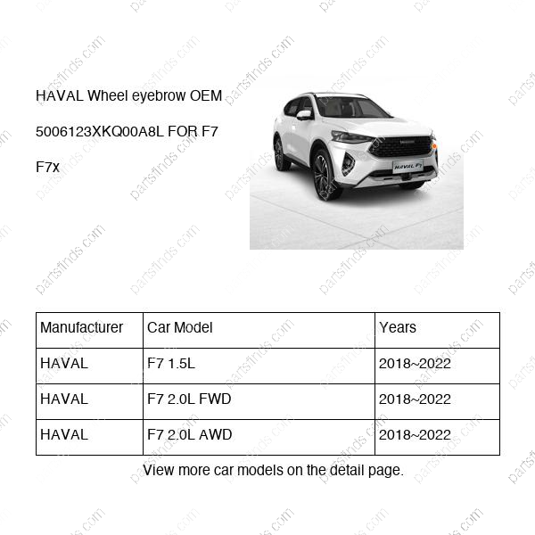 5006123XKQ00A8L|5006123XKQ00A8L | Wheel eyebrow | HAVAL parts | | | F7 1.5L | F7 2.0L FWD | F7 2.0L AWD | PartsFinds
