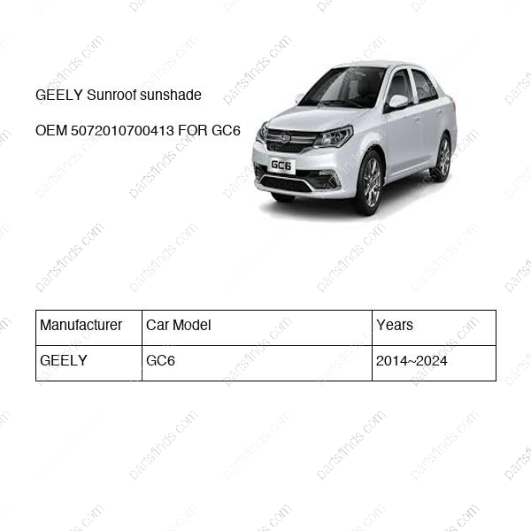 5072010700413|5072010700413 | Sunroof sunshade | GEELY parts | | | GC6 | PartsFinds