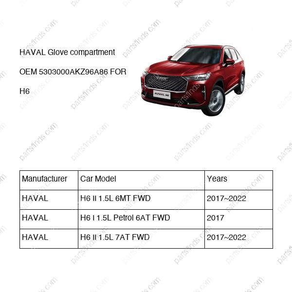 5303000AKZ96A86|5303000AKZ96A86 | Glove compartment | HAVAL parts | | | H6 II 1.5L 6MT FWD | H6 I 1.5L Petrol 6AT FWD | H6 II 1.5L 7AT FWD | PartsFinds
