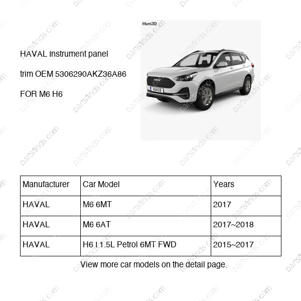 5306290AKZ36A86|5306290AKZ36A86 | Instrument panel trim | HAVAL parts | | | M6 6MT | M6 6AT | H6 I 1.5L Petrol 6MT FWD | PartsFinds