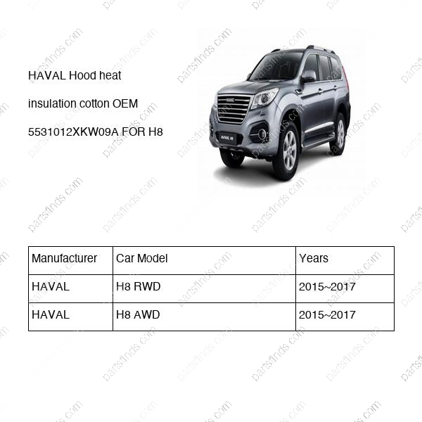 5531012XKW09A|5531012XKW09A | Hood heat insulation cotton | HAVAL parts | | | H8 RWD | H8 AWD | PartsFinds