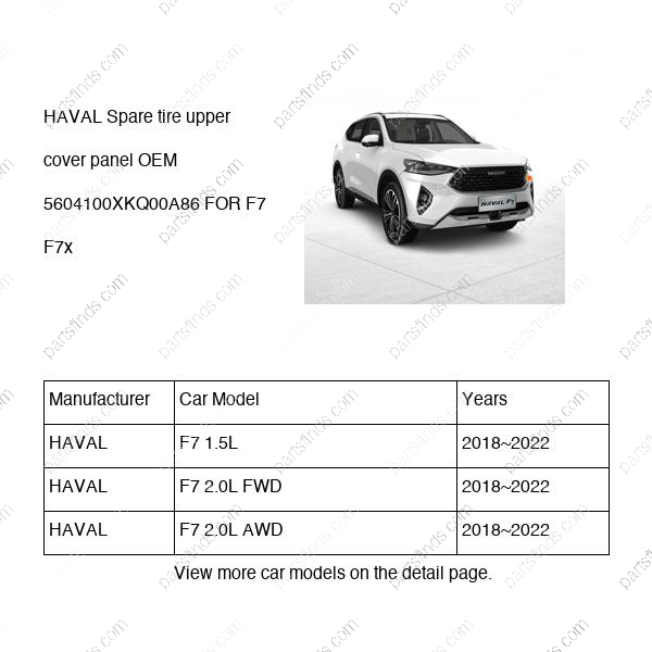 5604100XKQ00A86|5604100XKQ00A86 | Spare tire upper cover panel | HAVAL parts | | | F7 1.5L | F7 2.0L FWD | F7 2.0L AWD | PartsFinds