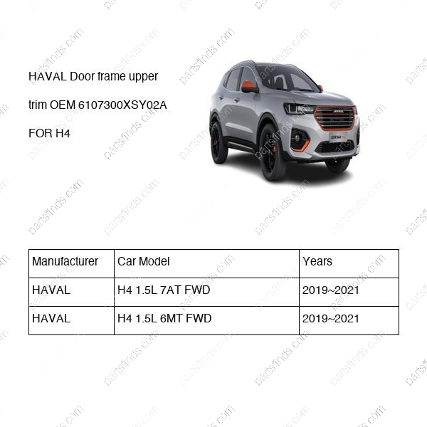 6107300XSY02A|6107300XSY02A | Door frame upper trim | HAVAL parts | | | H4 1.5L 7AT FWD | H4 1.5L 6MT FWD | PartsFinds