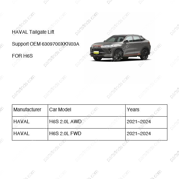 6309700XKN03A|6309700XKN03A | Tailgate Lift Support | HAVAL parts | | | H6S 2.0L AWD | H6S 2.0L FWD | PartsFinds