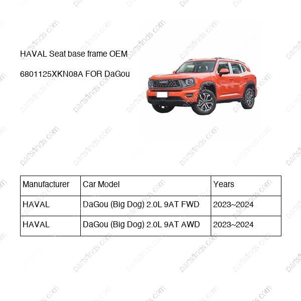 6801125XKN08A|6801125XKN08A | Seat base frame | HAVAL parts | | | DaGou (Big Dog) 2.0L 9AT FWD | DaGou (Big Dog) 2.0L 9AT AWD | PartsFinds