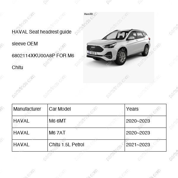 6802114XKU00A8P|6802114XKU00A8P | Seat headrest guide sleeve | HAVAL parts | | | M6 6MT | M6 7AT | Chitu 1.5L Petrol | PartsFinds