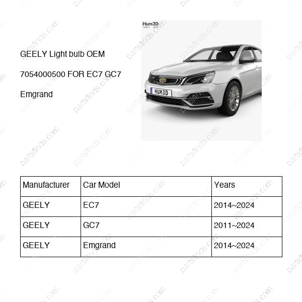 7054000500|7054000500 | Light bulb | GEELY parts | | | EC7 | GC7 | Emgrand | PartsFinds