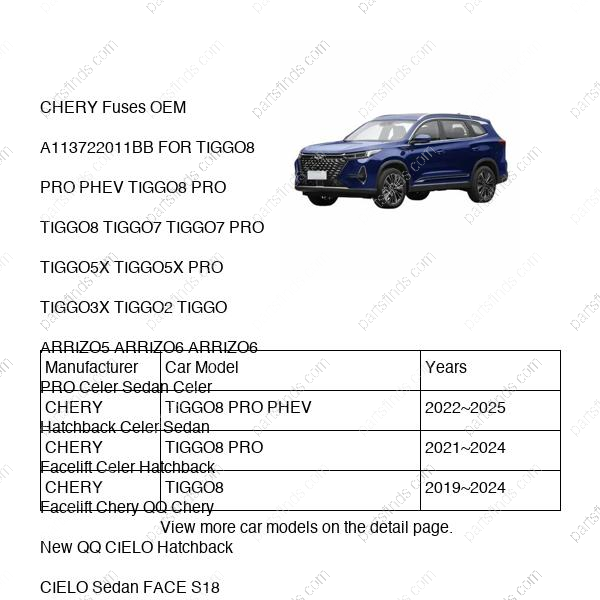 A11-3722011BB|A113722011BB | Fuses | CHERY parts | | | TIGGO8 PRO PHEV | TIGGO8 PRO | TIGGO8 | PartsFinds