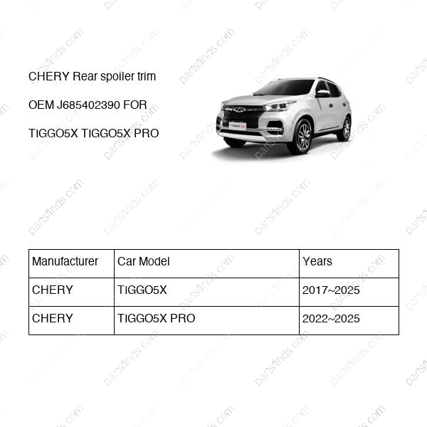 J68-5402390|J685402390 | Rear spoiler trim | CHERY parts | | | TIGGO5X | TIGGO5X PRO | PartsFinds